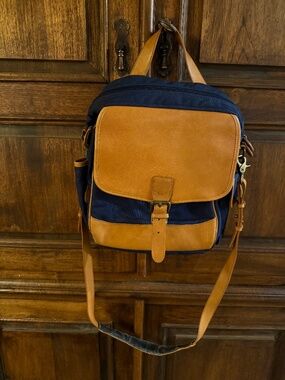Vintage LL Bean navy nylon and leather messenger bag